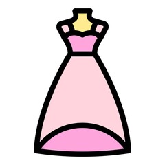 Party wedding dress icon. Outline party wedding dress vector icon color flat isolated