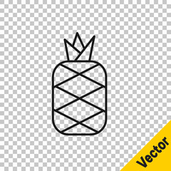Black line Pineapple tropical fruit icon isolated on transparent background. Vector