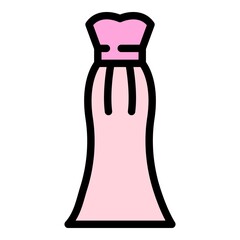 Evening bridal dress icon. Outline evening bridal dress vector icon color flat isolated