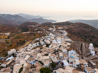 Aerial view of Greek Chora village on Amorgos island, Aegean Sea, Cyclades