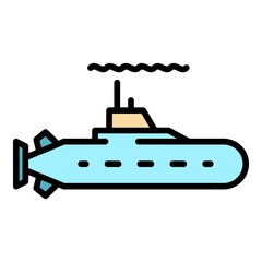 Navy submarine icon. Outline navy submarine vector icon color flat isolated