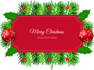  christmas background .  Merry christmas and happy new year. christmas tree wreath decorated with christmas balls and candy canes. holiday decoration element on red background.
