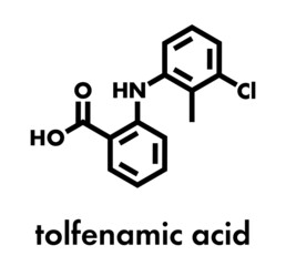 Fototapeta na wymiar Tolfenamic acid NSAID drug. Used in treatment of inflammation and migraine. Skeletal formula.
