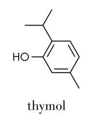 Thymol oil of thyme molecule. Present in kitchen herb Thymus vulgaris. Has antiseptic and preservative properties. Skeletal formula.