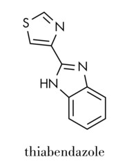 thiabendazole (tiabendazole) fungicidal and anti-parasite molecule. Used as food preservative and antihelmintic drug. Skeletal formula.