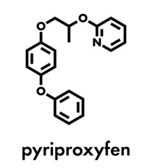 Fototapeta premium Pyriproxyfen pesticide molecule. Juvenile hormone analogue that prevents larvae from developing. Skeletal formula.