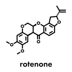 Rotenone broad-spectrum insecticide molecule. Also linked to development of Parkinson’s disease. Skeletal formula.