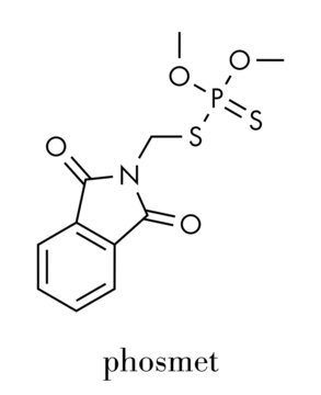 Phosmet organophosphate insecticide molecule. Skeletal formula.
