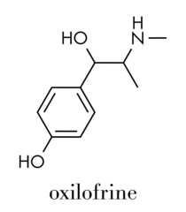 Oxilofrine (methylsynephrine, oxyephrine) stimulant drug, chemical structure.  Skeletal formula.