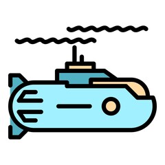 Nuclear submarine icon. Outline nuclear submarine vector icon color flat isolated