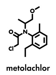 Metolachlor herbicide (weed killer) molecule. Skeletal formula.