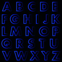 set of letters, english alphabet blue neon