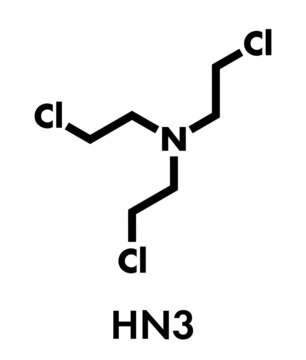 Nitrogen mustard HN-3 molecule. Used as blister agent (chemical warfare agent) and anticancer drug. Skeletal formula.