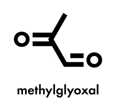 Methylglyoxal (pyruvaldehyde) molecule. Produced by glycolysis; is cytotoxic. Skeletal formula.