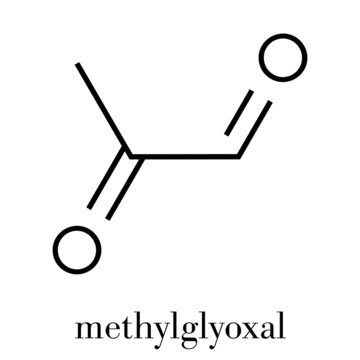 Methylglyoxal (pyruvaldehyde) molecule. Produced by glycolysis; is cytotoxic. Skeletal formula.