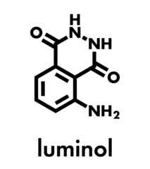 Luminol chemiluminescent molecule. Used to detect blood at crime scenes. Skeletal formula.