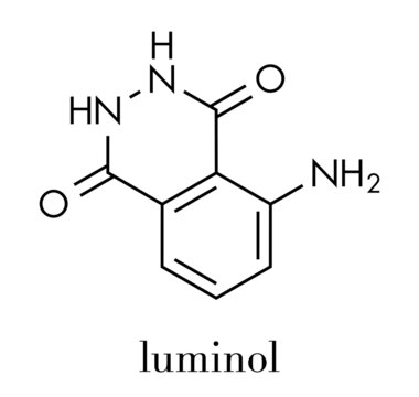 Luminol chemiluminescent molecule. Used to detect blood at crime scenes. Skeletal formula.