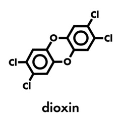 TCDD polychlorinated dibenzodioxin pollutant molecule (commonly called dioxin). Byproduct formed during incineration of chlorine-containing materials. Skeletal formula.
