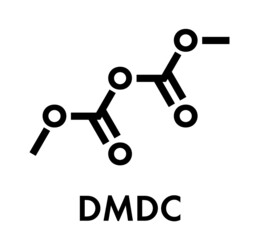 Dimethyl dicarbonate (DMDC) beverage preservative molecule. Additive added to wine, sport beverages, iced tea, etc.  Skeletal formula.