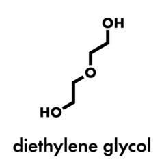 Diethylene glycol chemical solvent molecule. Highly toxic. Used as adulterant in wine, syrups and counterfeit drugs. Skeletal formula.