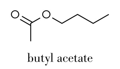 Butyl acetate molecule. Used as synthetic fruit flavoring and as organic solvent. Skeletal formula.
