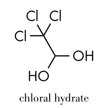 Chloral hydrate sedative and hypnotic drug molecule. Skeletal formula.