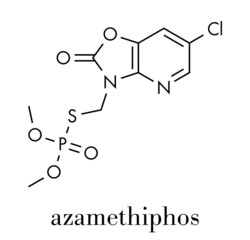 Azamethiphos pesticide molecule. Used in flypaper, veterinary medicine, etc. Skeletal formula.