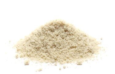 Organic sesame protein powder supplement isolated on white  