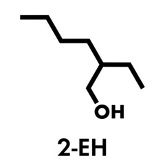 2-ethylhexanol (2-EH) molecule. Used as solvent, fragrance component and chemical precursor. Skeletal formula.