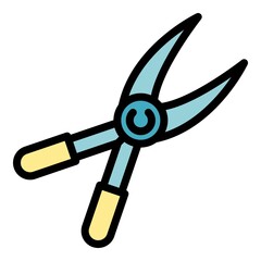 Secateurs tool icon. Outline secateurs tool vector icon color flat isolated