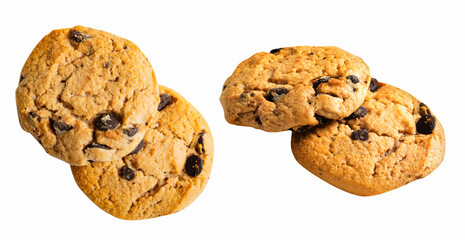 Isolated photo of backed chocolate cookies on white background.