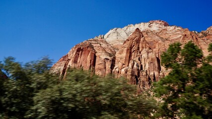 Fototapeta premium Zion National Park in Utah, US. Carmel Hwy passing through the park. You can enjoy the magnificent and beautiful mountains.Beautiful natural rocky mountain.