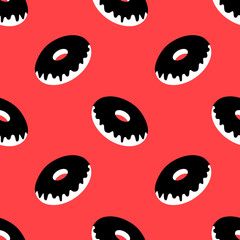 Seamless pattern, donut with topping, black white pink pop art, vector