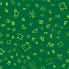 Set line Speedometer, Car battery and Auto service check automotive on seamless pattern. Vector