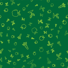 Set line Apple, Carrot and Plant on seamless pattern. Vector