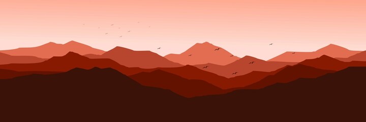 Fototapeta na wymiar bird silhouete in mountain landscape vector illustration for background, wallpaper, backdrop, web banner, design template and tourism design template