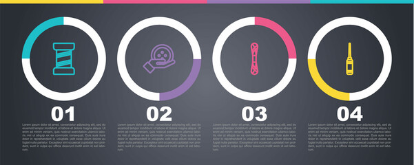 Set line Sewing thread, button, Yarn and Awl tool. Business infographic template. Vector