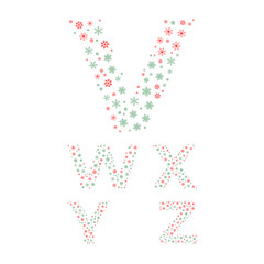 Letters decorated with Christmas icons. English alphabet Letter. christmas ornaments. A, B, C, D, E, F,G,H,I,J,K,L,M,N,O,P,Q,R,S,T,U,V,W,X,Y,Z Christmas Icon Letter Design