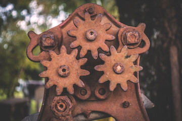Rusty gears from an old cane mill