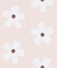 Fototapete Blümchenmuster Nette Hand gezeichnetes nahtloses Vektor-Blumenmuster. Einfache weiße Bürsten-Blumen lokalisiert auf einem hellrosa Hintergrund. Ölgemälde-Gartendruck mit abstrakten blühenden Blumen.