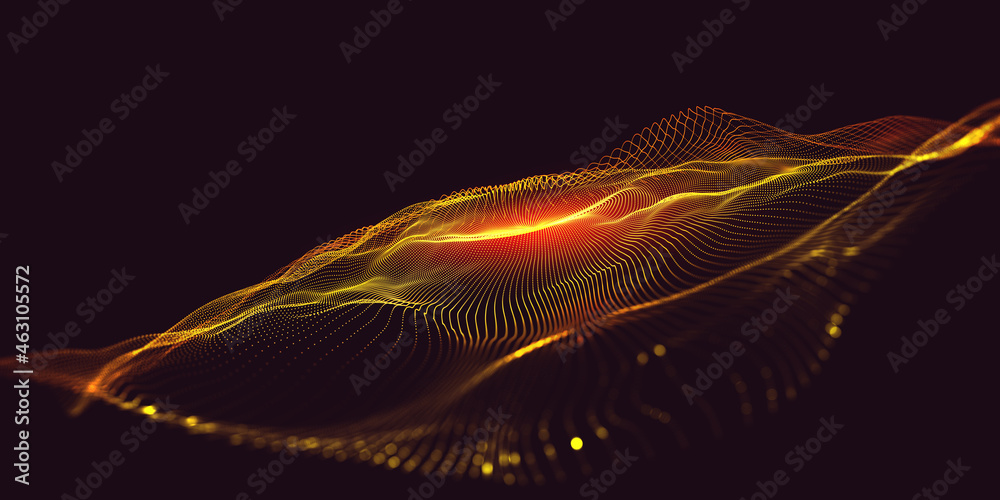 Poster Neural network and cores of information. Futuristic digital wave, futuristic data stream background. Vortex data flow. Cyber funnel 3D illustration