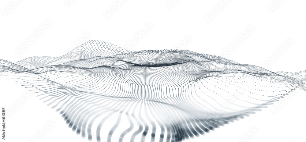 Poster Neural network and cores of information. Futuristic digital wave, futuristic data stream background. Vortex data flow. Cyber funnel 3D illustration