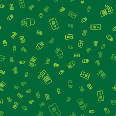 Set line Key broke inside of padlock, Digital door and Mobile with fingerprint scan on seamless pattern. Vector