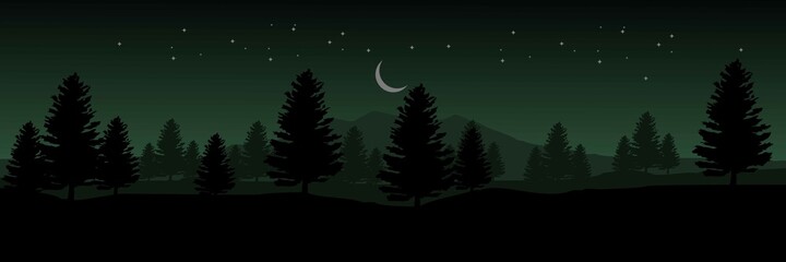 Fototapeta na wymiar night at mountain forest with star in the sky vector illustration good for wallpaper, backdrop, background, tourism, banner, and design template