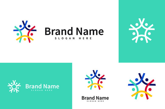 Unity colorful people together family doctor community diverse abstract Branding Logo Concept Design