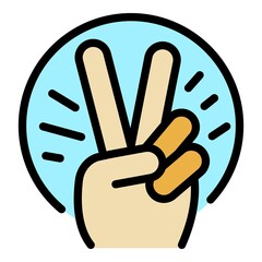 Hand two fingers icon. Outline hand two fingers vector icon color flat isolated