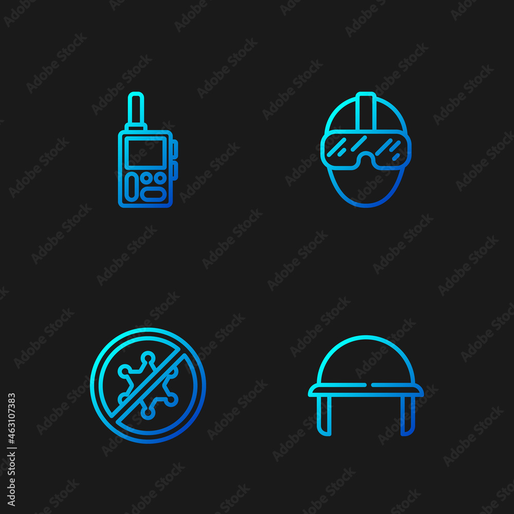 Sticker Set line Military helmet, Protest, Walkie talkie and Special forces soldier. Gradient color icons. Vector