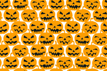 Halloween pumpkins seamless pattern. Repetitive vector illustration of spooky halloween pumpkins. Flat vector pattern. 