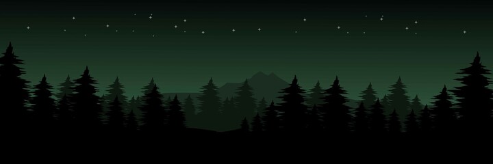 Fototapeta na wymiar night at mountain forest with star in the sky vector illustration good for wallpaper, backdrop, background, tourism, banner, and design template