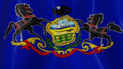 Waving Pennsylvania flag loop fluttering close up. 3d render.